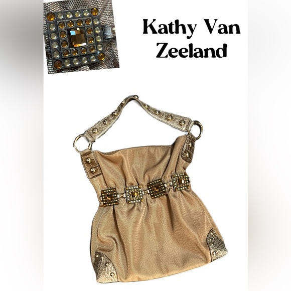 Kathy Van Zeeland Handbags - Kathy Van Zeeland Gold Jewel Embellished Shoulder Bag